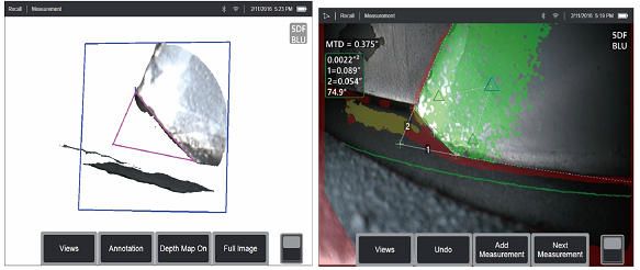 使用Mentor Visual iQ測(cè)量發(fā)動(dòng)機(jī)葉片掉角面積 使用Mentor Visual iQ測(cè)量發(fā)動(dòng)機(jī)葉片掉角面積